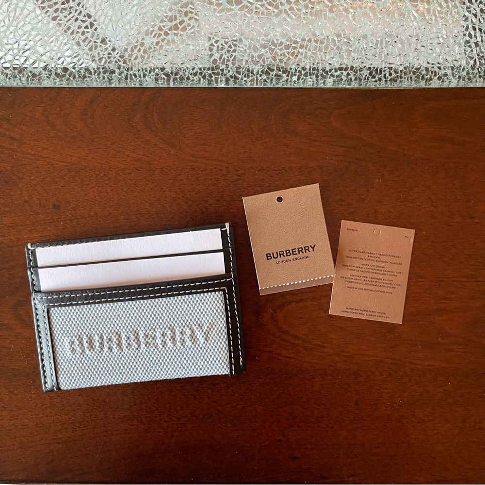 Burberry Black-Trim Blue and White Canvas Card Holder - Picture 2 of 6